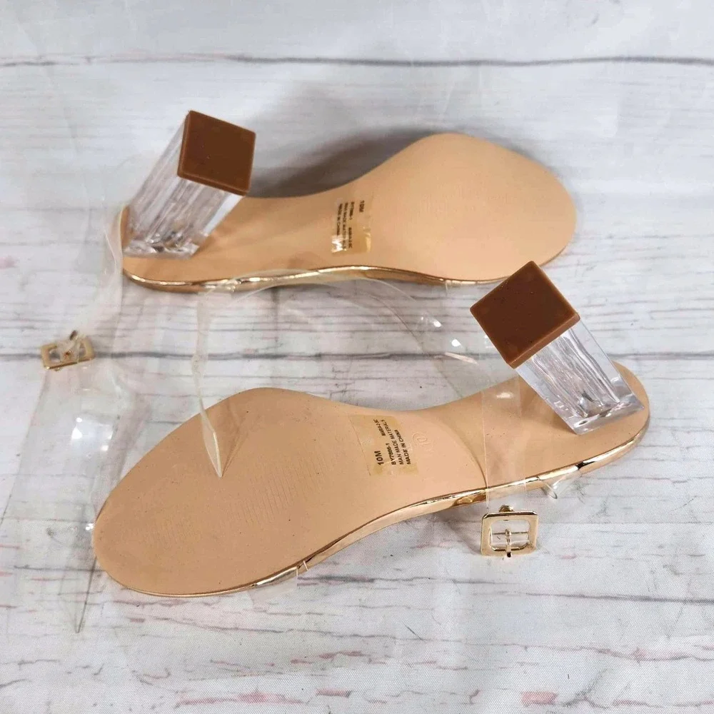 Cape Robbin Lucite Clear Strappy Block Chunky Heels - Women's Size 10M
